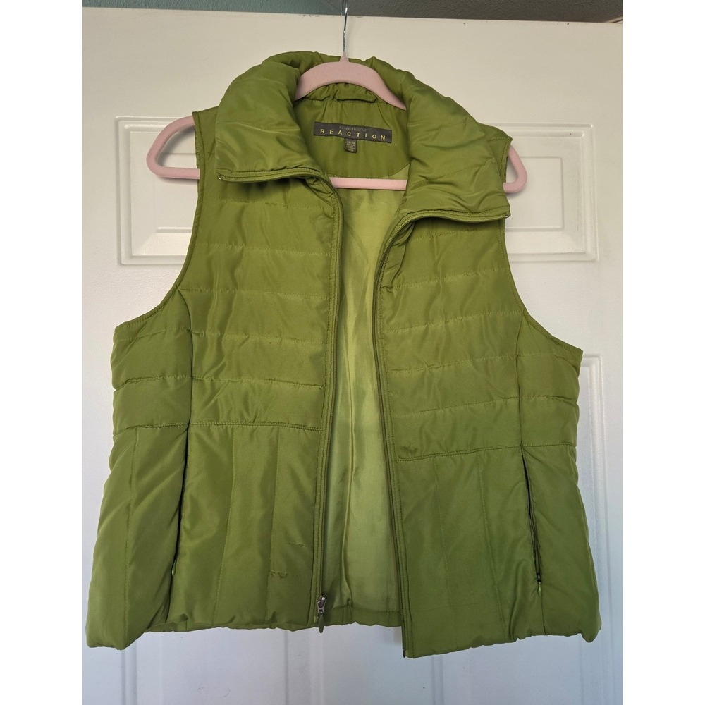 Kenneth Cole Reaction Womens XL Lime Green Puffer Vest Zip Up Quilted Sleeveless